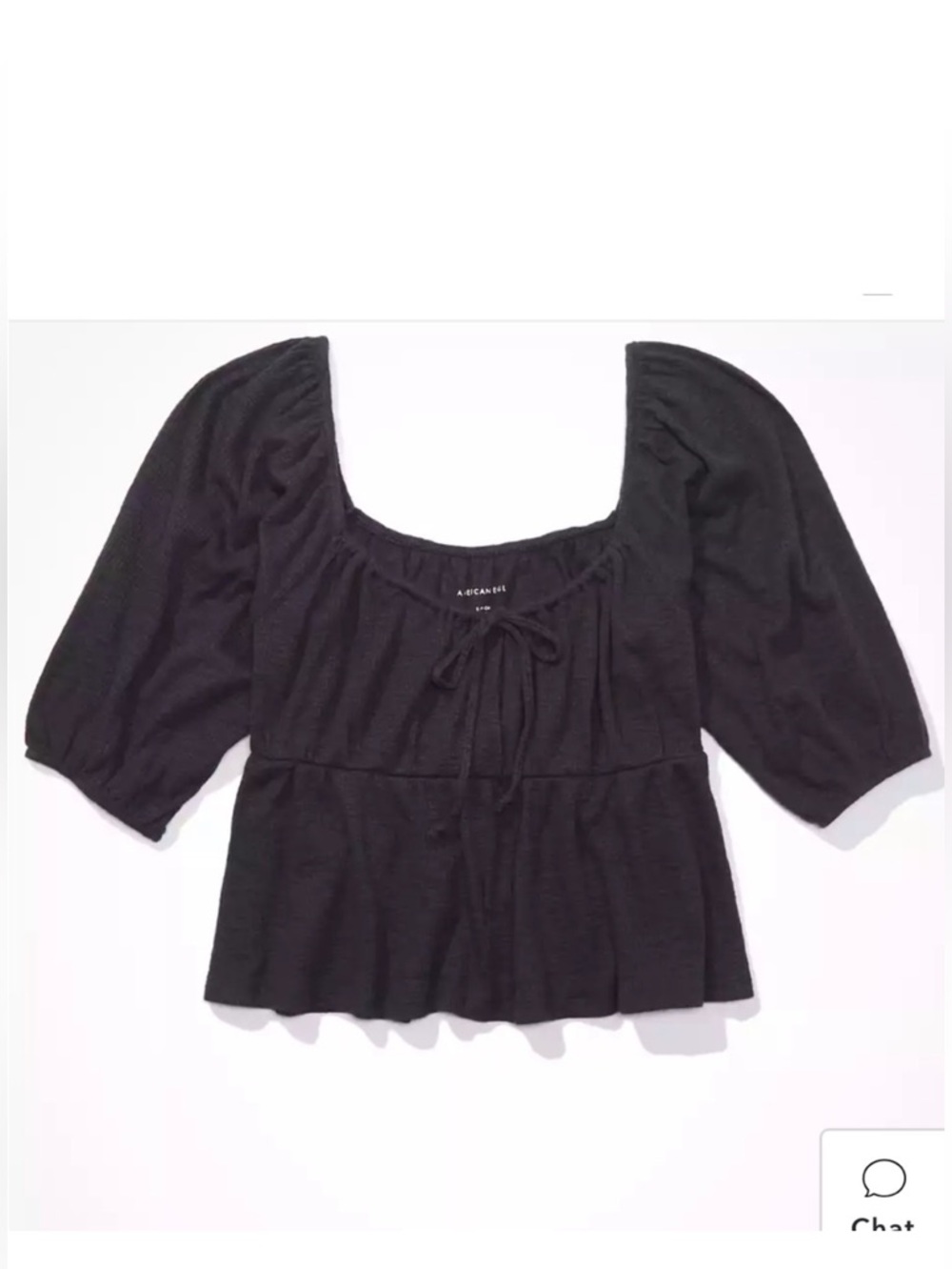 NWOT American Eagle Square-Neck Tie-Front Babydoll Peasant Top Black